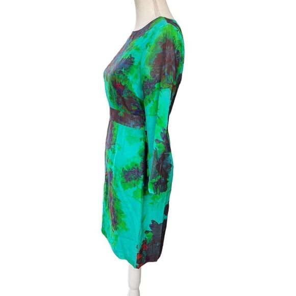 J. Crew Hothouse Watercolor Floral 100% Silk Dress Emerald Green Size 2 - Picture 3 of 10